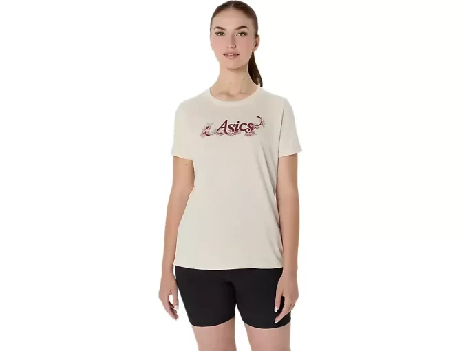 WOMEN’S ASICS FLORAL SLOGAN SHORT SLEEVE TEE WOMEN’S ASICS FLORAL SLOGAN SHORT SLEEVE TEE