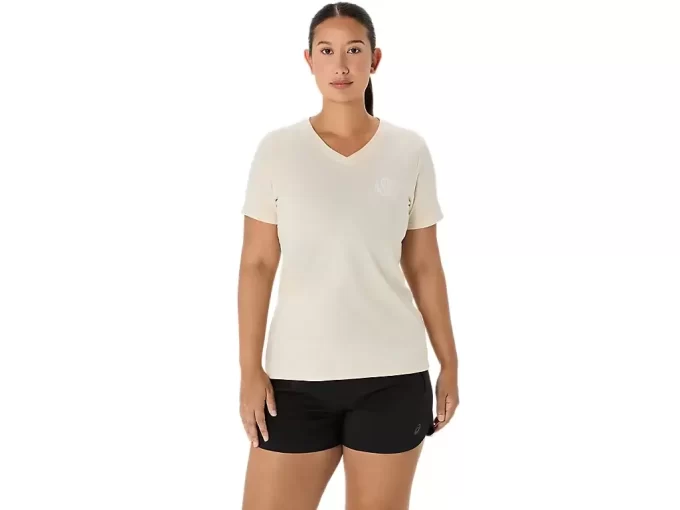 WOMEN’S ASICS NATURE V-NECK SHORT SLEEVE TEE WOMEN’S ASICS NATURE V-NECK SHORT SLEEVE TEE