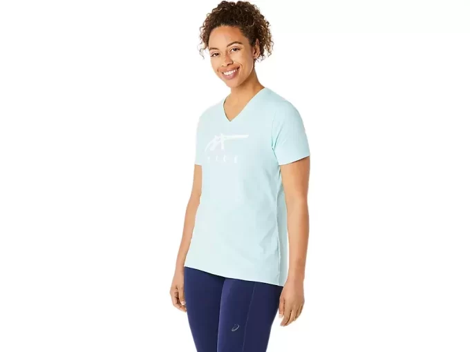 WOMEN’S ASICS STRIPES V-NECK WOMEN’S ASICS STRIPES V-NECK